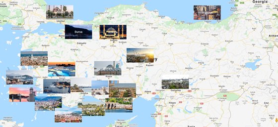 Karte der Städte in Turkei