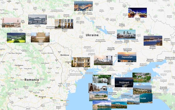 Map of cities in Ukraine