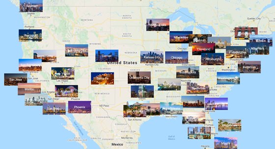 Map of cities in USA
