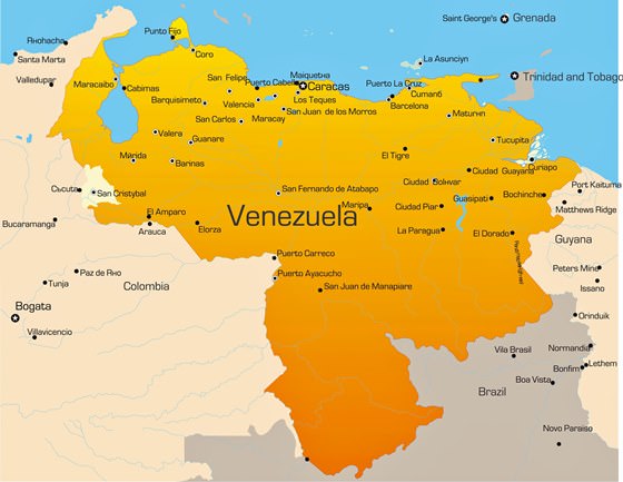 Venezuella’da şehirler haritası