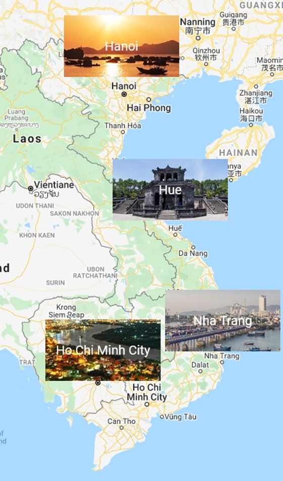 Map of cities in Vietnam
