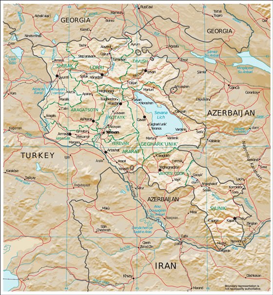 Карта рельефа Армении