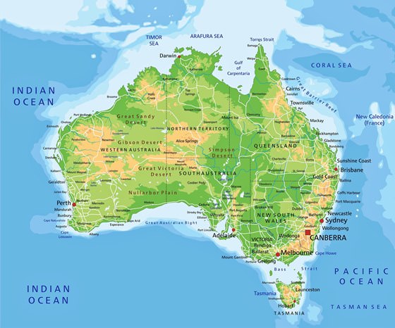 Карта рельефа Австралии
