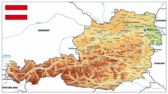 Карта рельефа Австрии