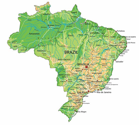 Карта рельефа Бразилии