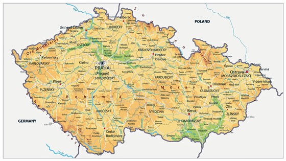 Карта рельефа Чехии