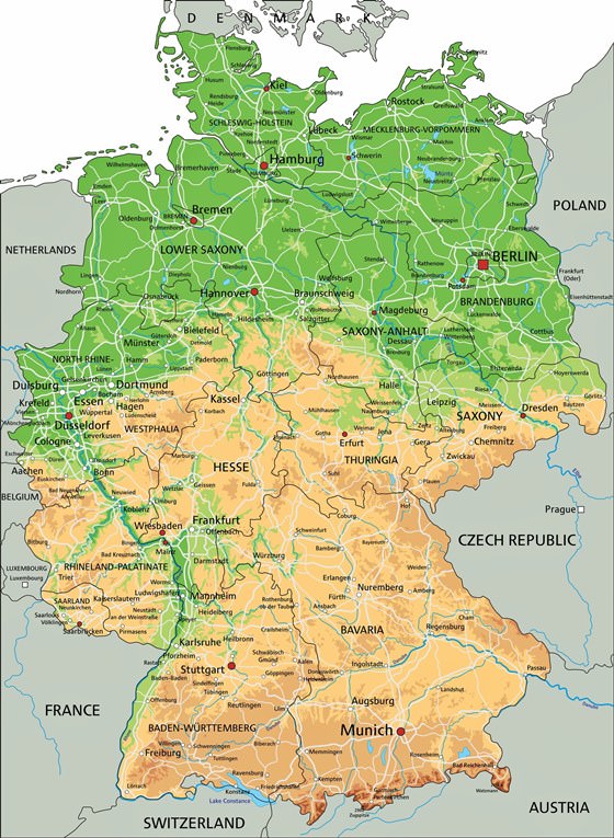 Mapa en relieve de Alemania
