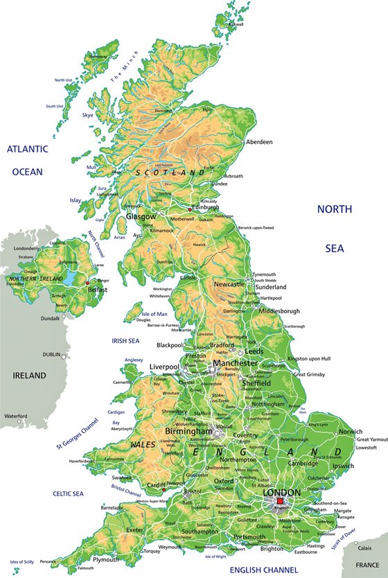 Карта рельефа Великобритании