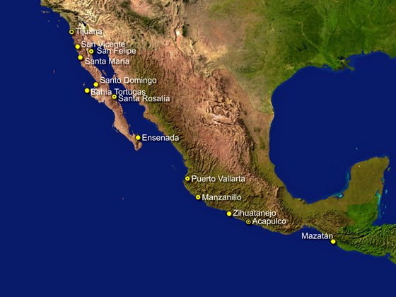 Карта рельефа Мексики