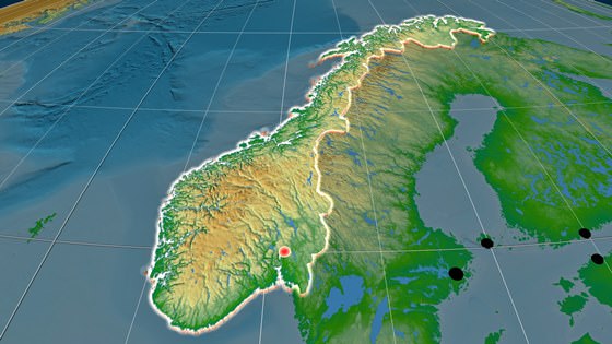 Карта рельефа Норвегии