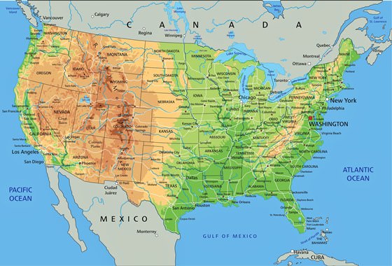 Relief map of USA