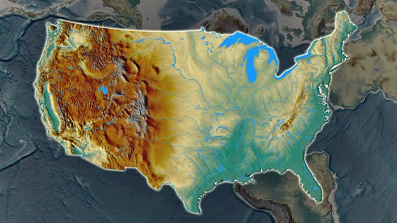 Карта рельефа США