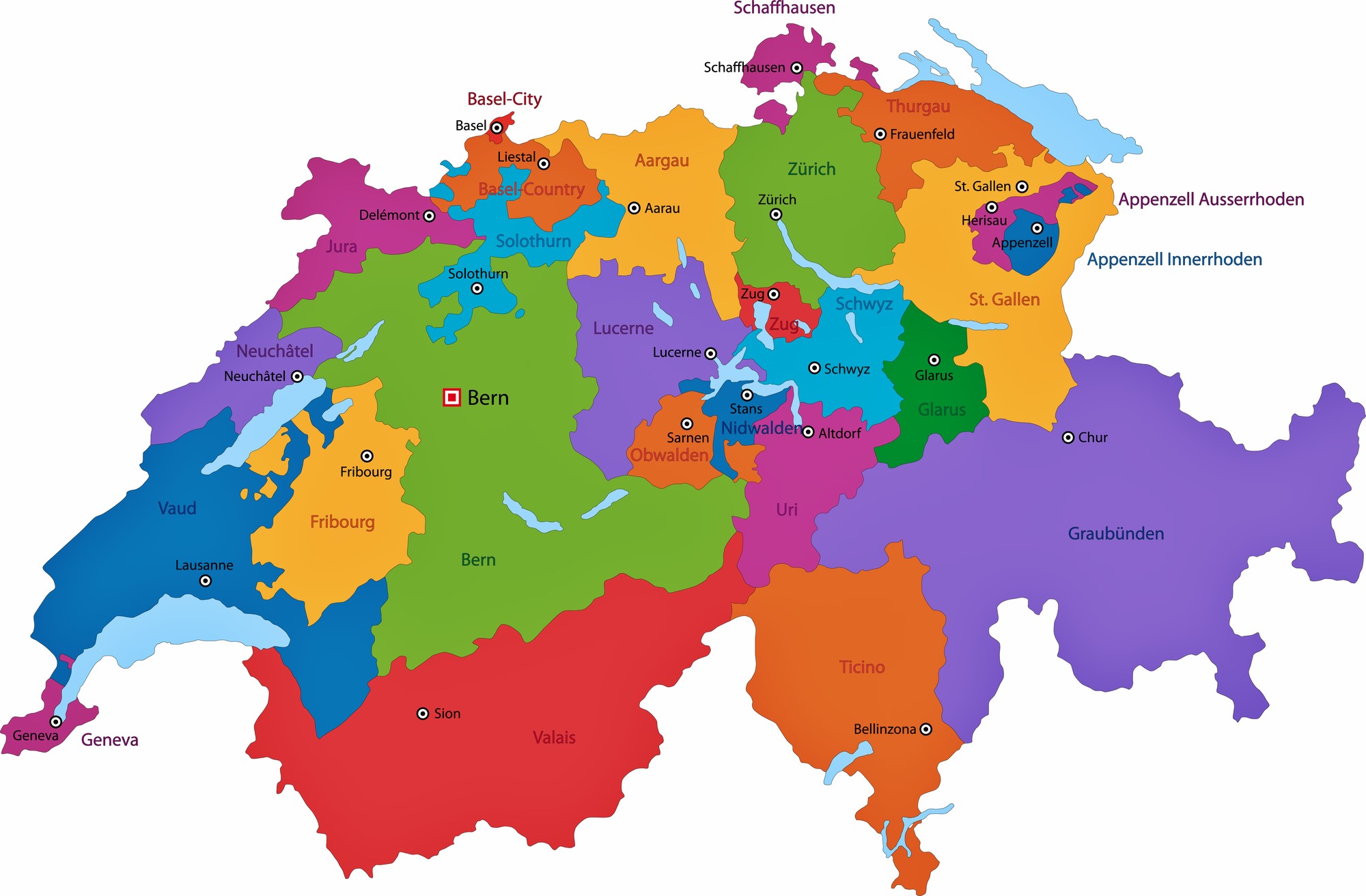 Schweiz Karte der Regionen und Provinzen - OrangeSmile.com