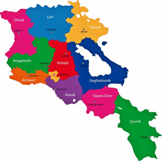 Map of regions in Armenia