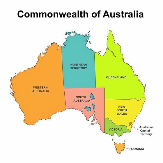 Avustralya’da bölgelerin haritası