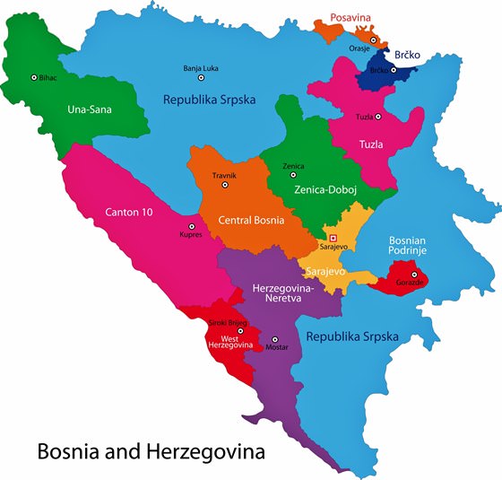 Karte der Regionen in Bosnien und Herzegovina