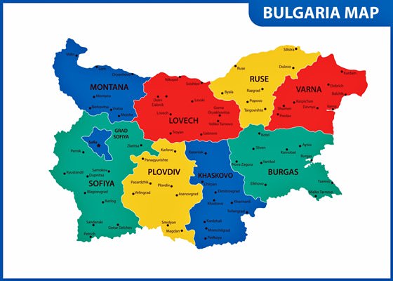 Bulgaristan’da bölgelerin haritası