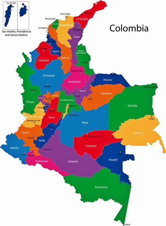 Map of regions in Colombia