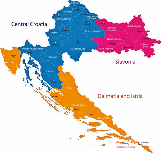 Map of regions in Croatia
