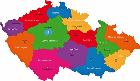 Karte der Regionen in Tschechische Republik