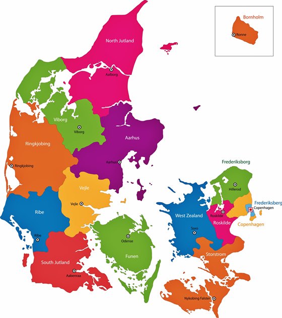 Map of regions in Denmark
