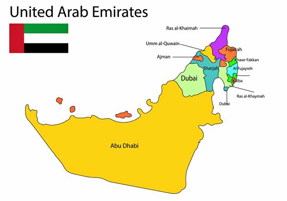 Mapa de regiones de Emiratos EAU
