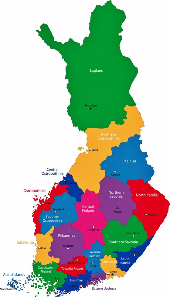 Mapa de regiones de Finlandia