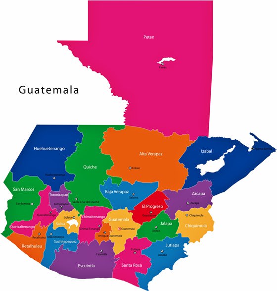 Map of regions in Guatemala
