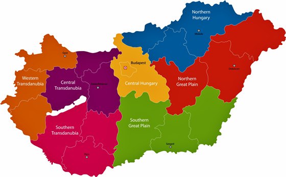Mapa de regiones de Hungría