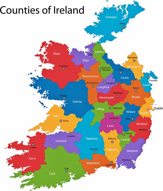 Map of regions in Ireland