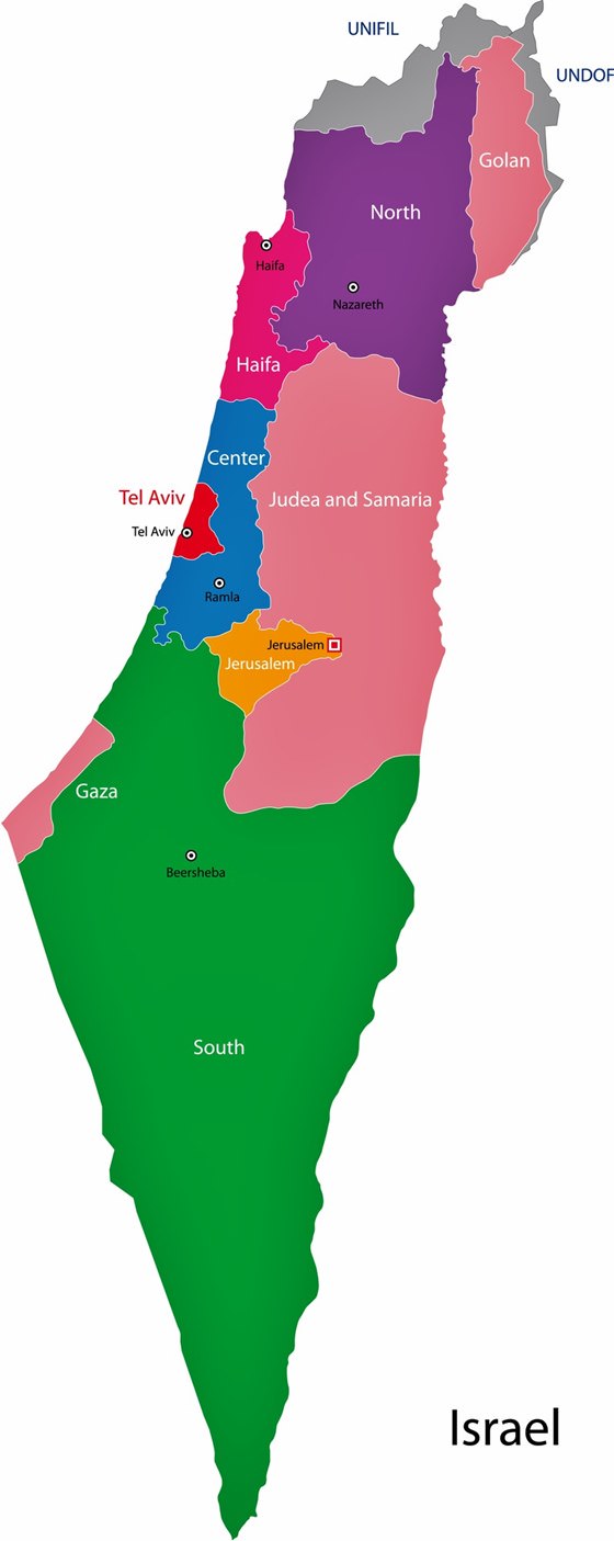 Mapa de regiones de Israel