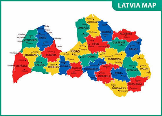 Karte der Regionen in Lettland