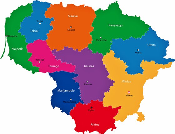 Map of regions in Lithuania