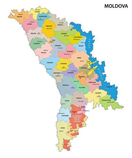 Mapa de regiones de Moldavia