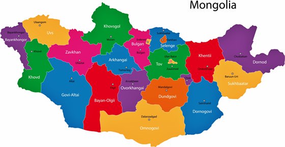 Karte der Regionen in Mongolei