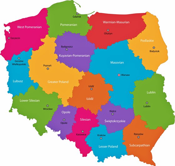 Mapa de regiones de Polonia