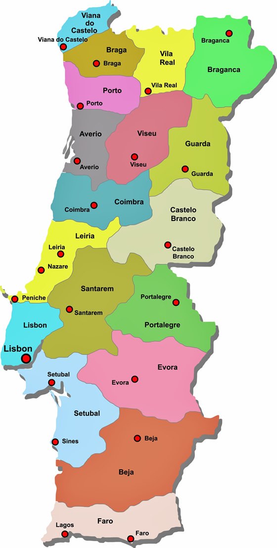 Karte der Regionen in Portugal