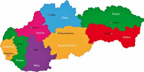 Karte der Regionen in Slowakei
