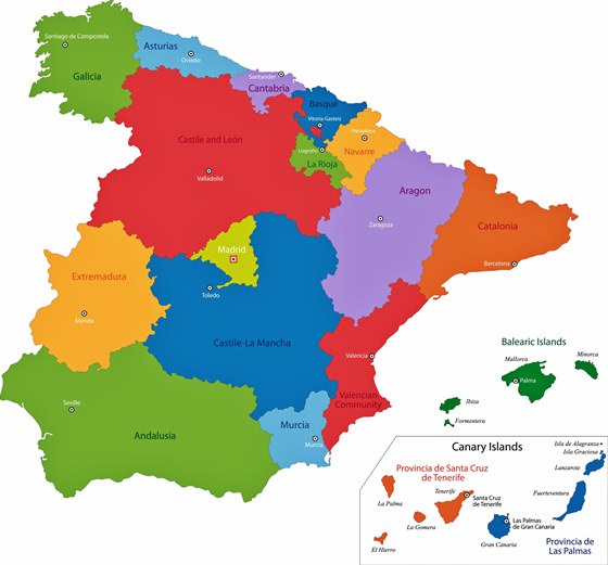 Karte der Regionen in Spanien