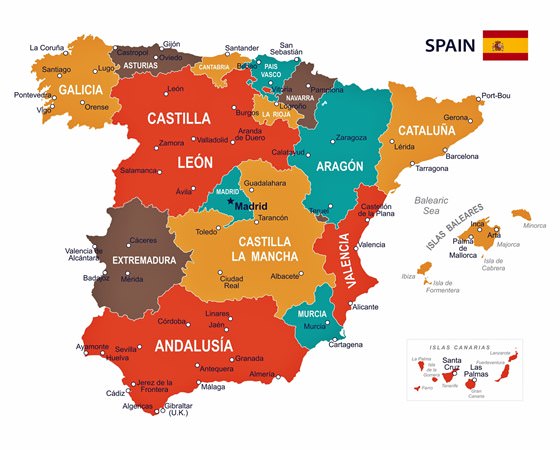 Karte der Regionen in Spanien