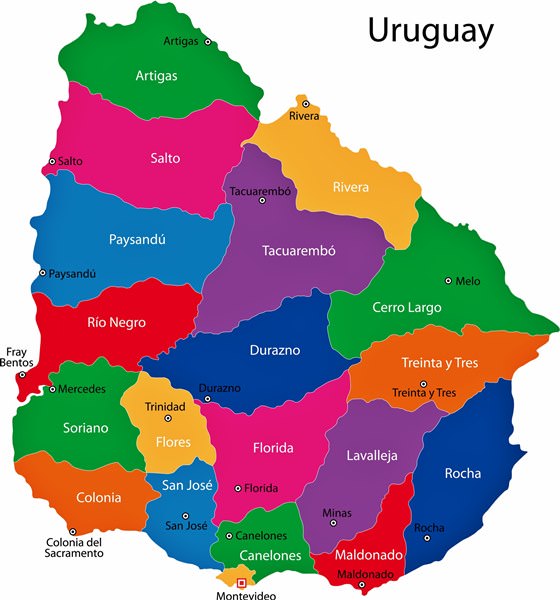 Karte der Regionen in Uruguay