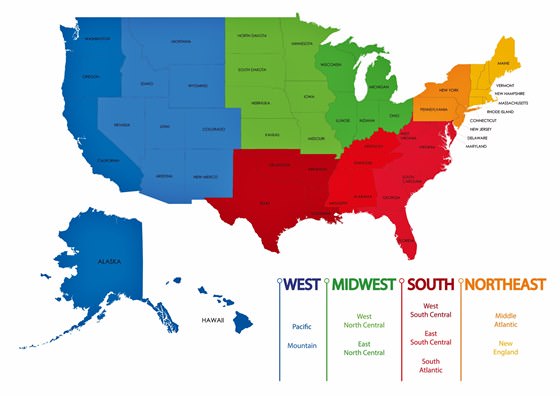 Mapa de regiones de EE.UU.
