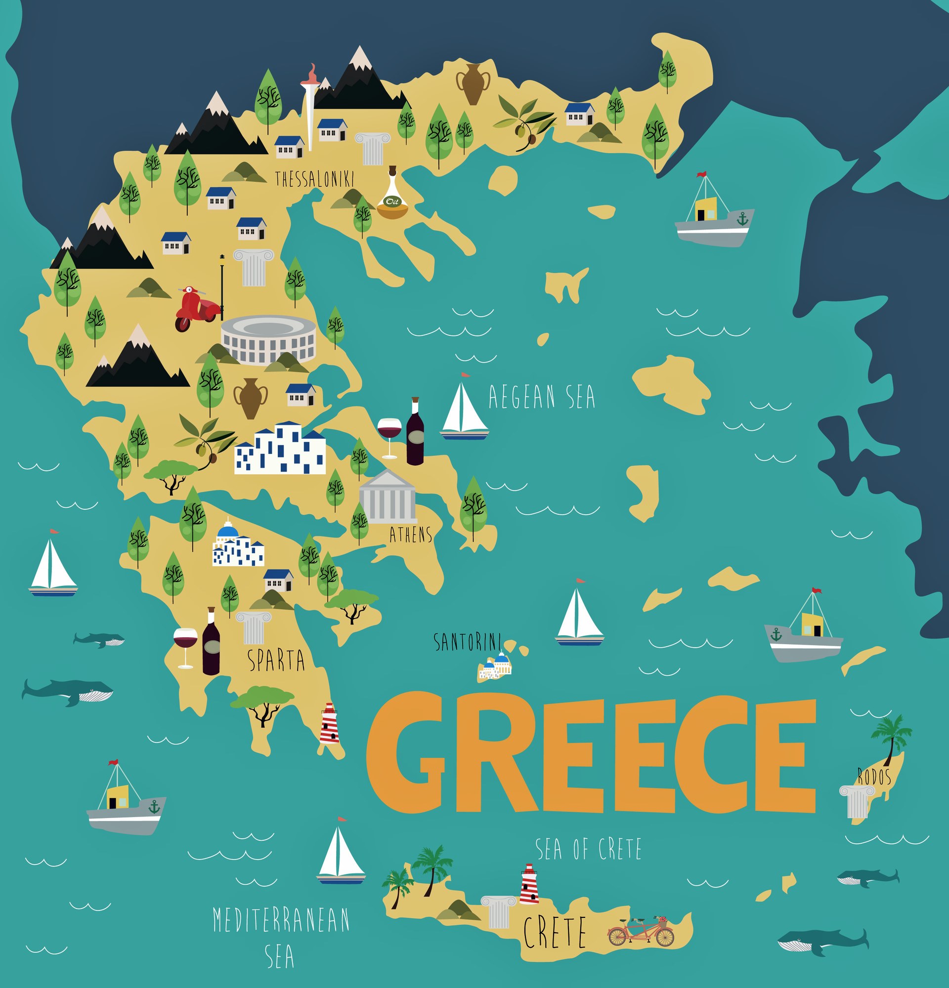 Greece Map of Major Sights and Attractions - OrangeSmile.com
