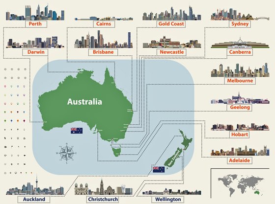 Mapa de lugares de interés en Australia