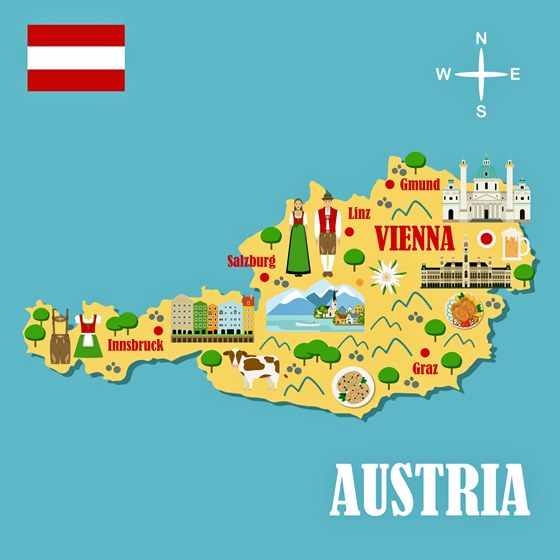 Mapa de lugares de interés en Austria