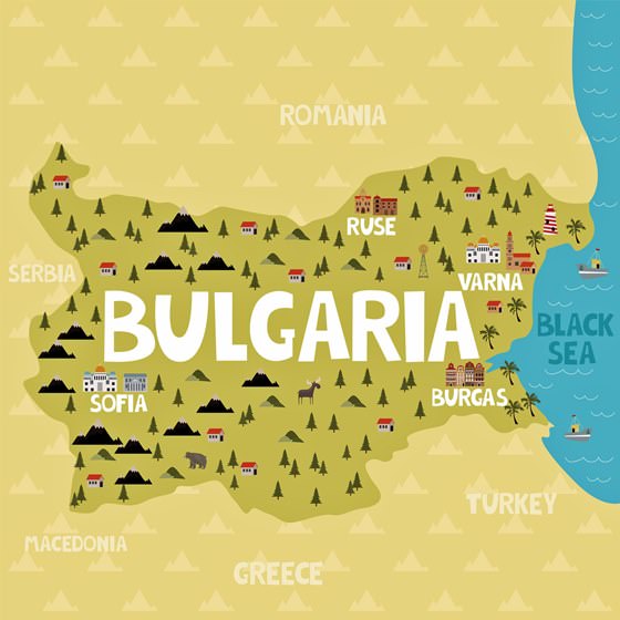 Mapa de lugares de interés en Bulgaria