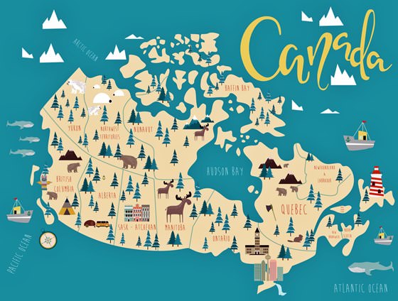 Mapa de lugares de interés en Canadá