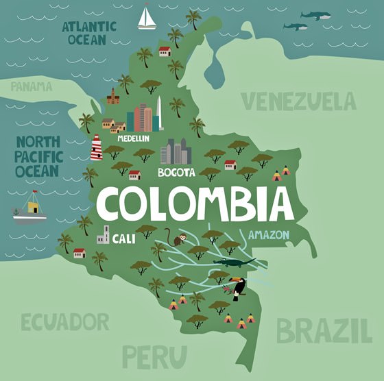 Map of sights in Colombia
