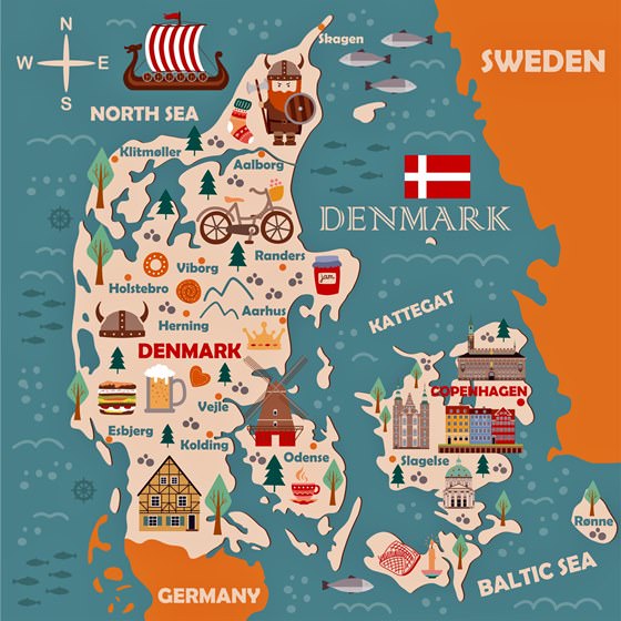 Карта достопримечательностей Дании