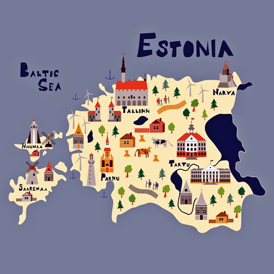 Mapa de lugares de interés en Estonia